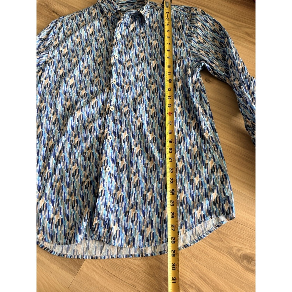 BUGATCHI Classic Fit Shirt Blue Black Abstract Print Button Up Long Sleeve Mens - Picture 4 of 5